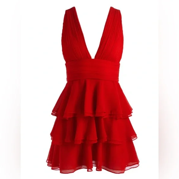 open lace back dress Alice + Olivia Katia Ruffled Lace Sheath Dress Size 4 – Finds For You main image 1